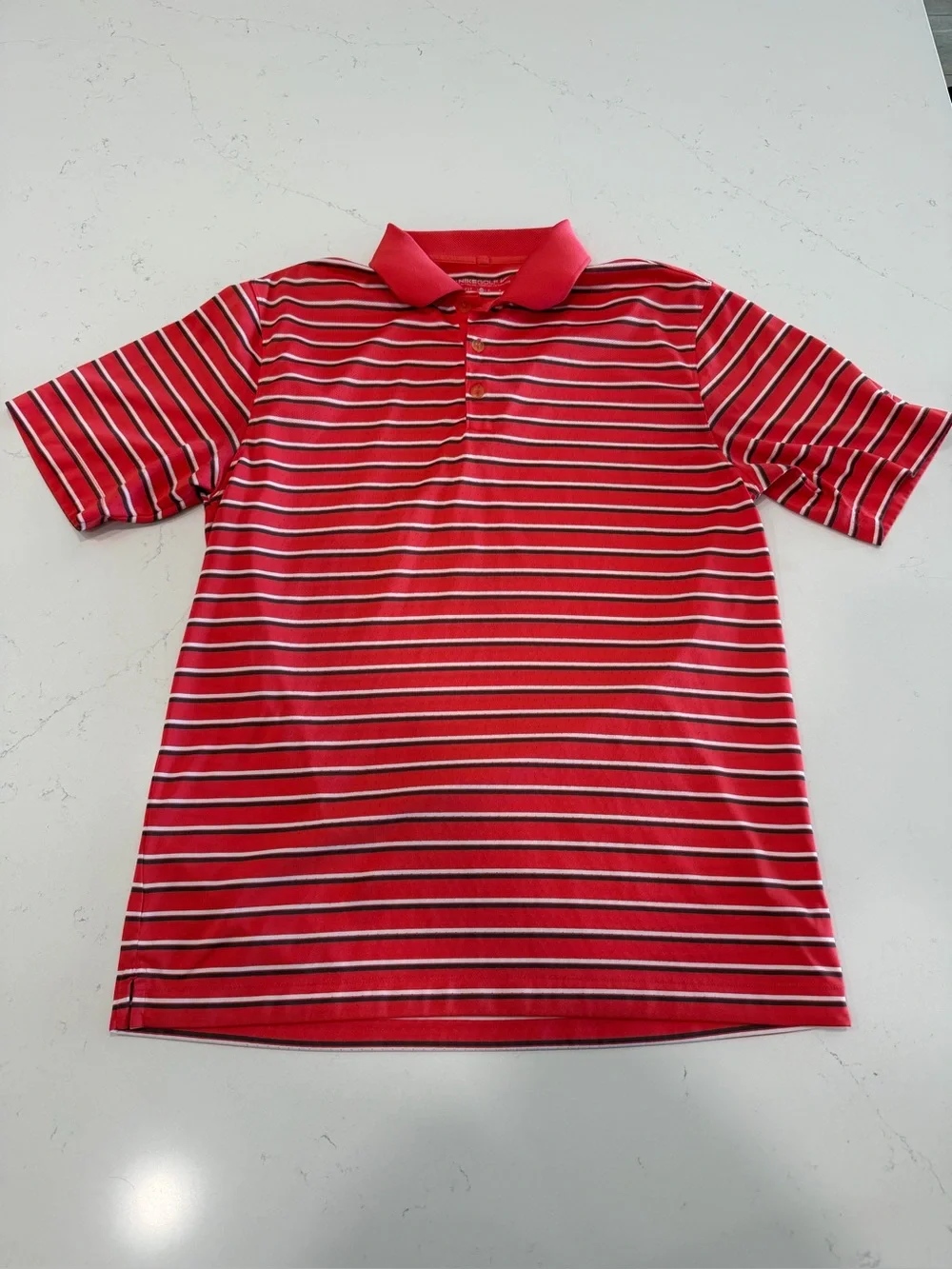 Nike Golf Men’s Dri-Fit Red Striped Performance Polo Shirt - Medium